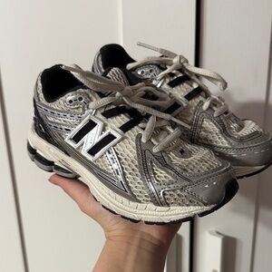 New Balance Kids' Cream and Gray Sneakers